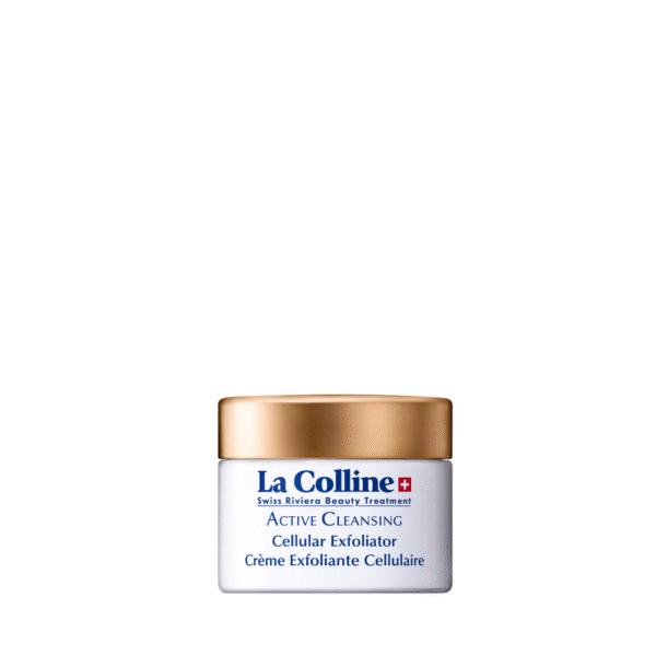 Potje La Colline Active Cleansing Cellular Exfoliator van 50 ml met goudkleurige dop.