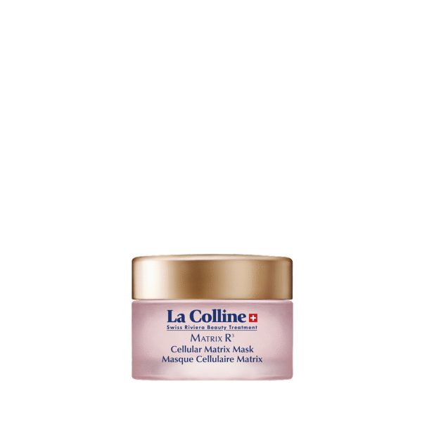 Roze potje van La Colline Matrix R3 Cellular Matrix Mask van 50 ml met gouden dop.