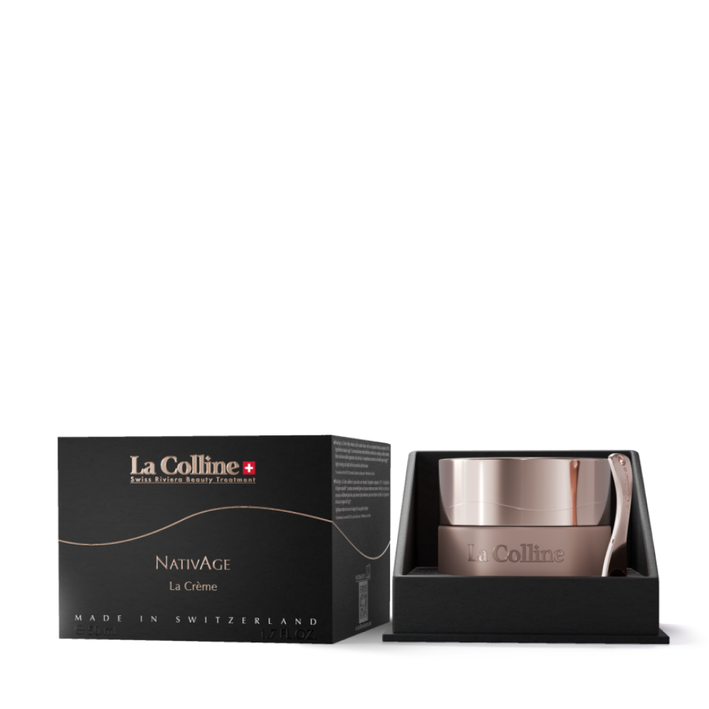 La Colline NativAge La Crème in een luxe verpakking met doos en potje zichtbaar.