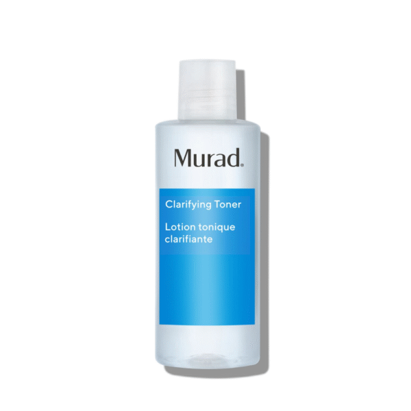 Fles Murad Clarifying Toner met blauwe label en transparante dop.