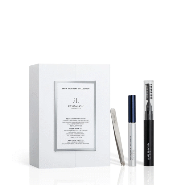 Revitalash Brow Wonders Collection met wenkbrauwserum, wenkbrauwgel, pincet en luxe verpakking.
