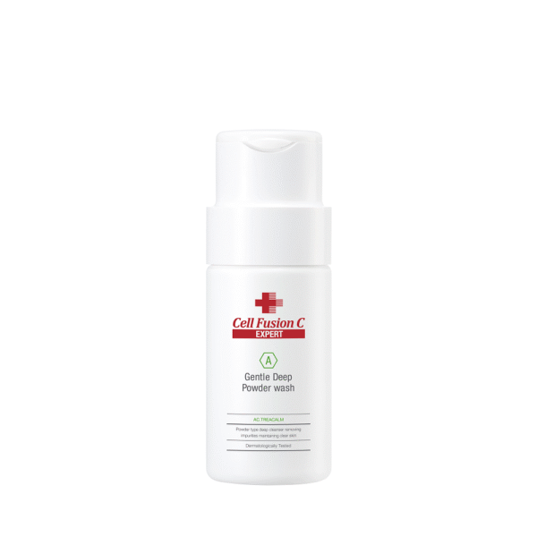 Witte fles Cell Fusion C Expert Gentle Deep Powder Wash tegen een witte achtergrond.