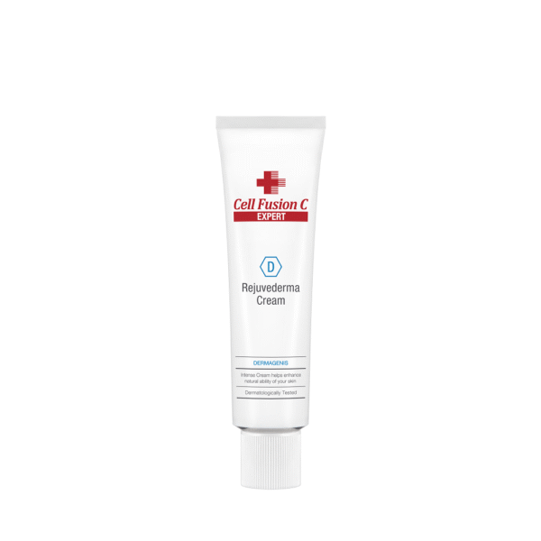 Tube van Cell Fusion C Expert Rejuvederma Cream tegen een witte achtergrond.