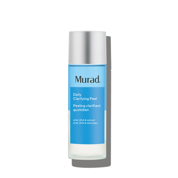 Flesje Murad Daily Clarifying Peel van 100 ml met blauwe en zilveren verpakking.