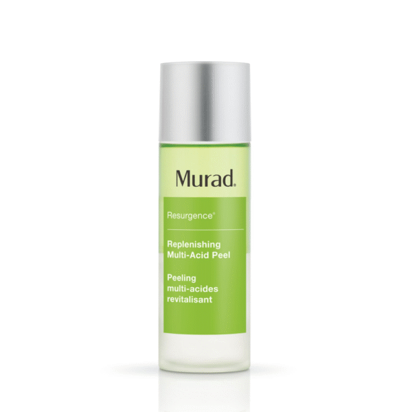 Fles Murad Replenishing Multi-Acid Peel met zilverkleurige dop en groene opdruk.